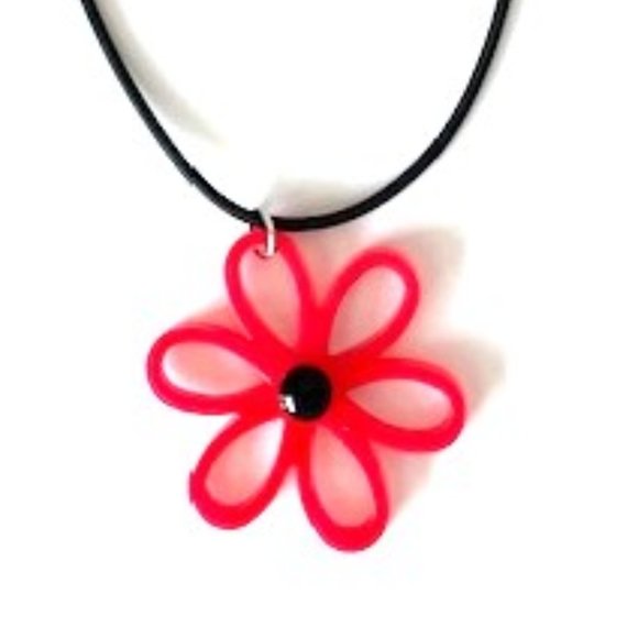 Red Flower Choker Necklace - Picture 2 of 4